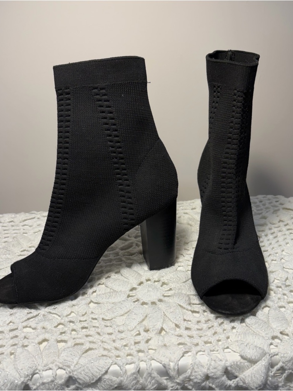 Mossimo Supply Co. Black Stretch Peep-Toe Block Heel Ankle Boots